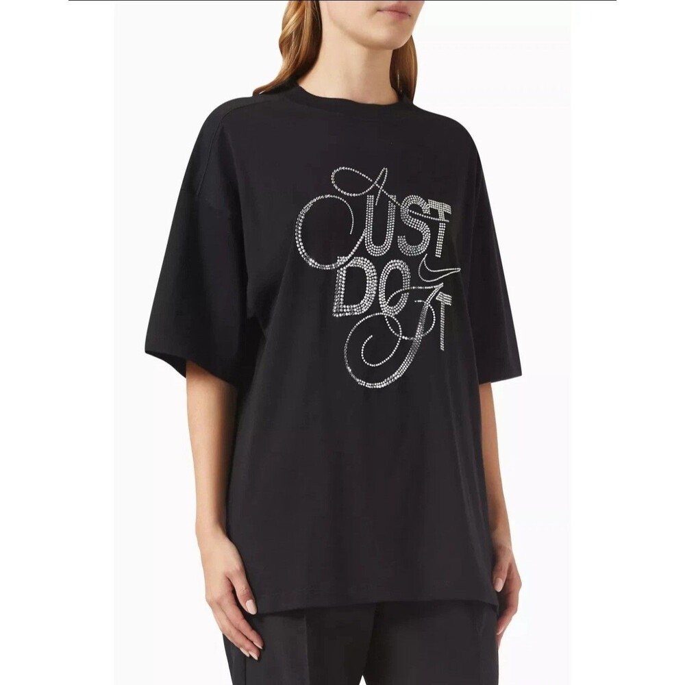 Nike FZ1153-010 Glam Rhinestone Embellished Oversized Black Tee T-Shirt Top M
